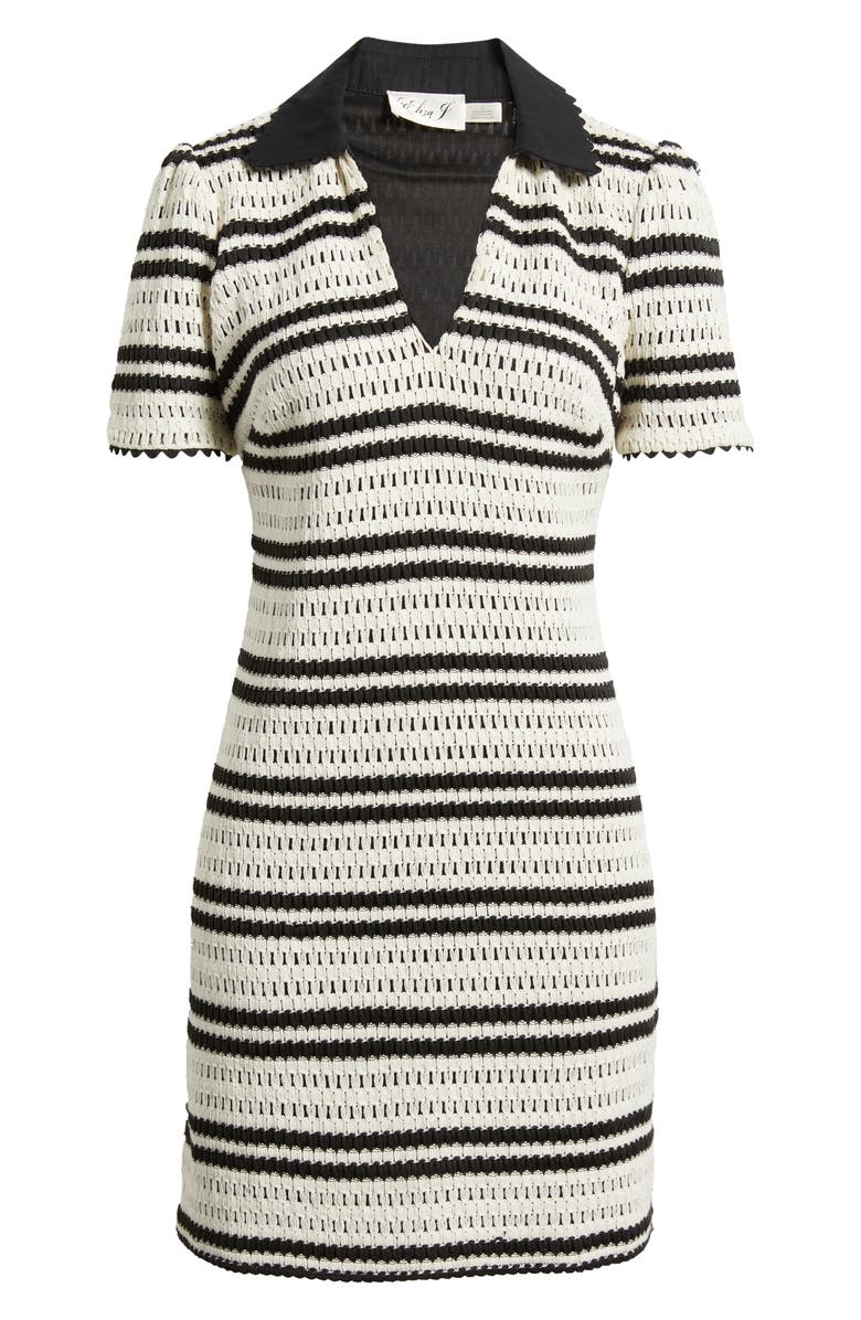 Eliza J Collar Open Stitch Shift Dress, Alternate, color, Nat Black