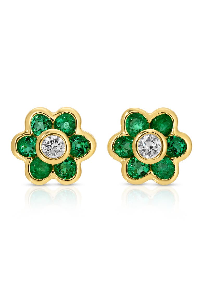 Flora 18k Gold Emerald and Diamond Stud Earrings, Main, color, 18K YELLOW GOLD