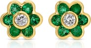 Anita Ko Flora 18k Gold Emerald and Diamond Stud Earrings