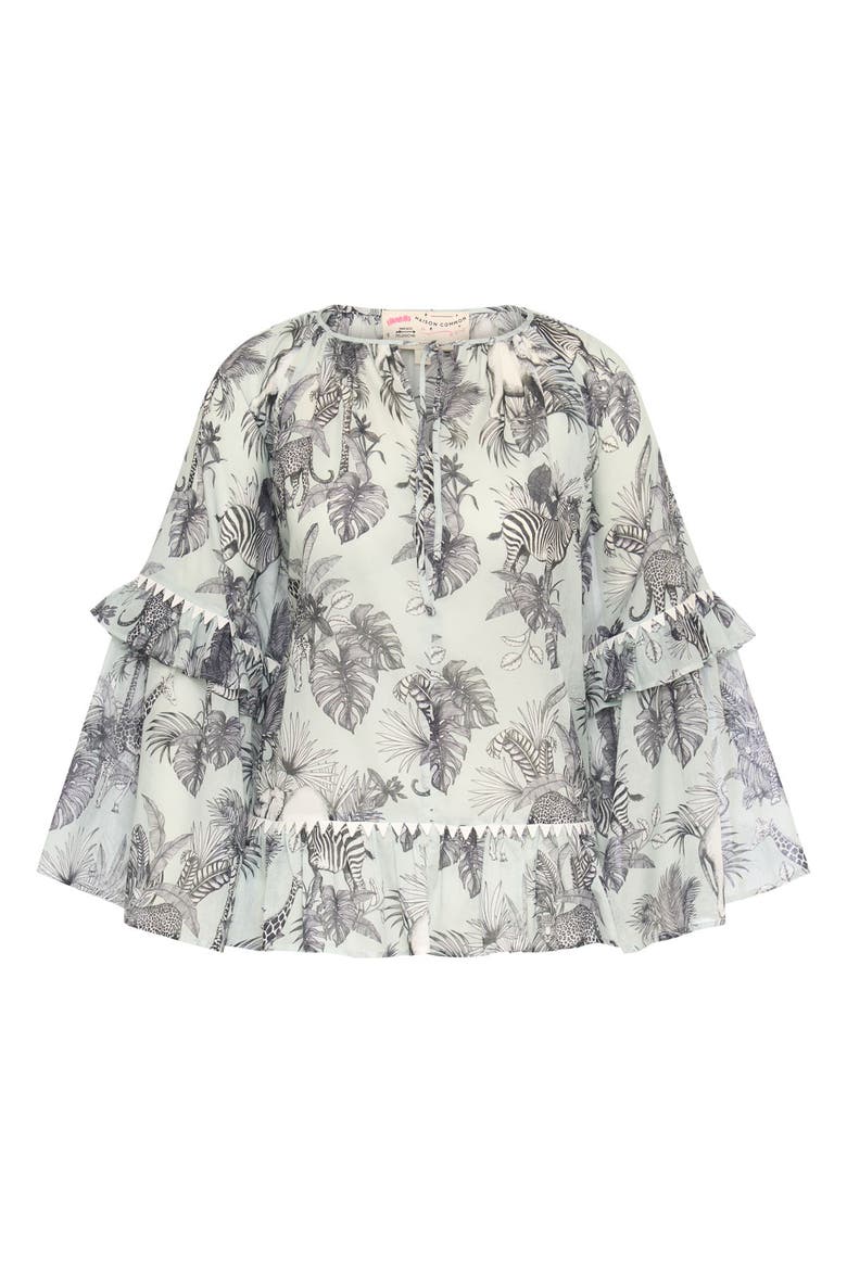 Printed Batist Blouse With Ruffles, Main, color, Mint