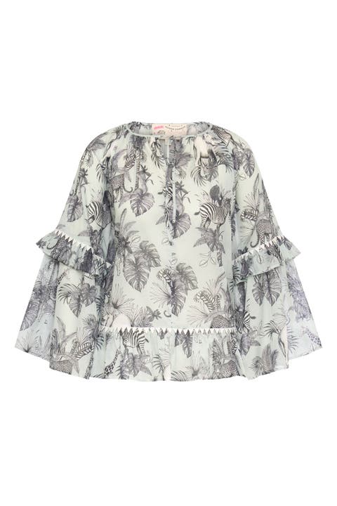 Printed Batist Blouse With Ruffles