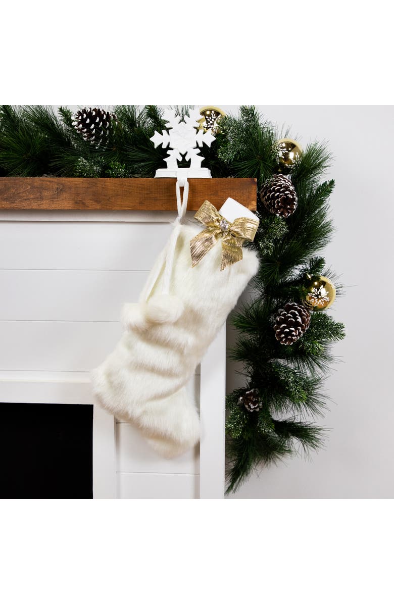 Northlight Polar Bear Faux Fur Christmas Stocking with Pom Poms - 20.5" - White, Alternate, color, White