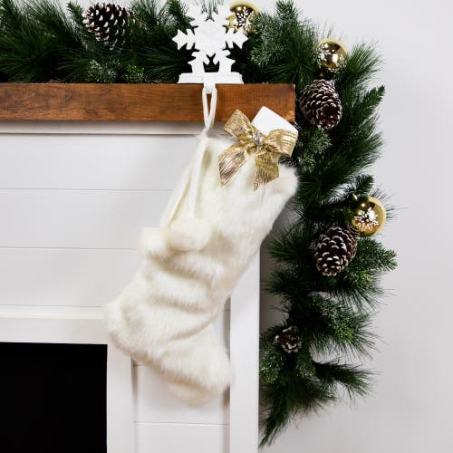 Northlight Polar Bear Faux Fur Christmas Stocking With Pom Poms In White