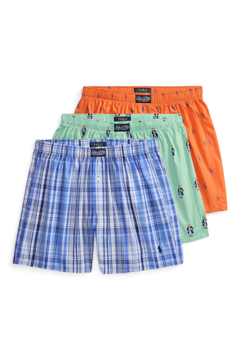 3-Pack Assorted Woven Cotton Boxers, Main, color, MORNING ROBE BEAR STRIPE ROBIN