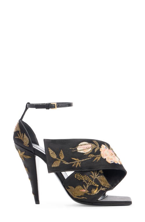 Givenchy Twisted Ribbon Embroidered Ankle Strap Sandal In Black