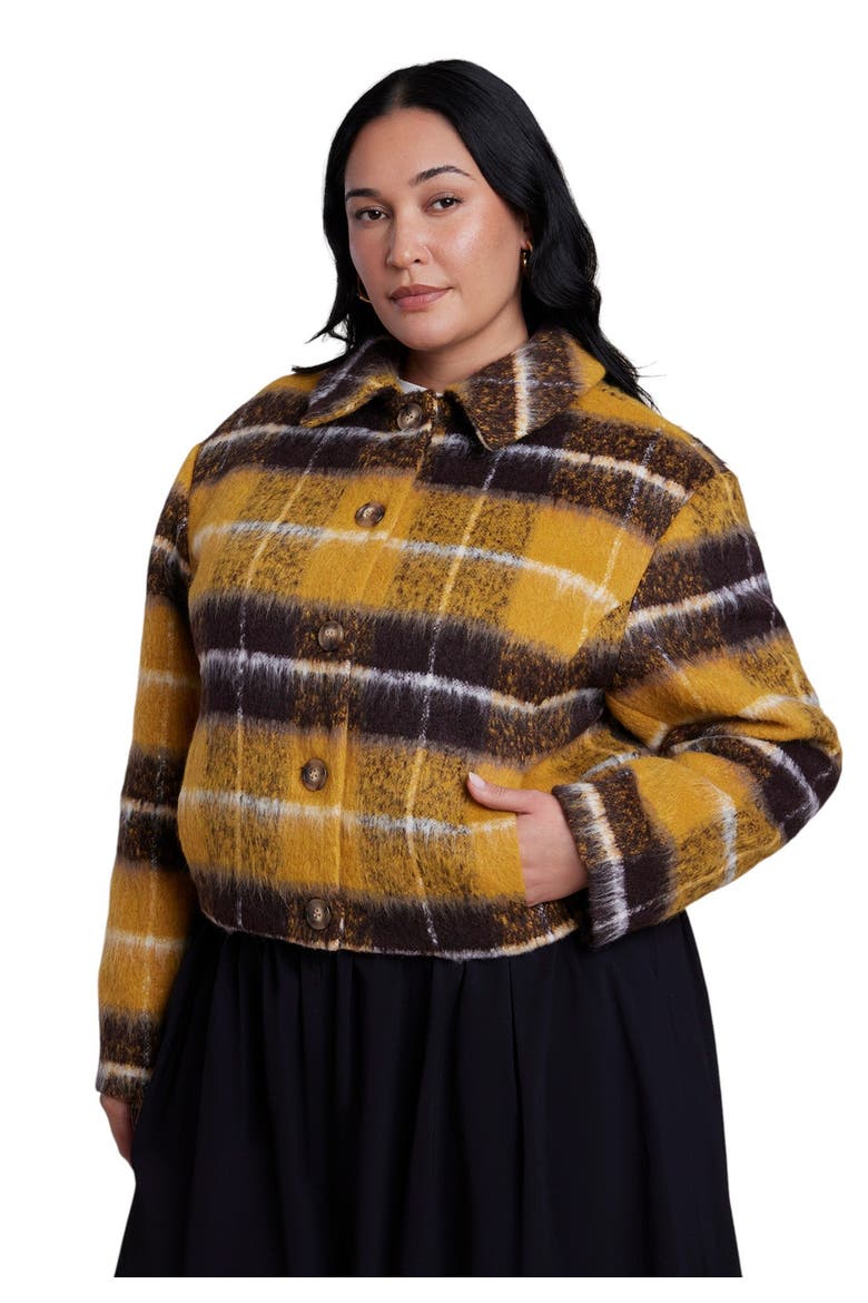 Brushed Plaid Jacket (plus), Main, color, CHOCOLATE HONEY PLAID