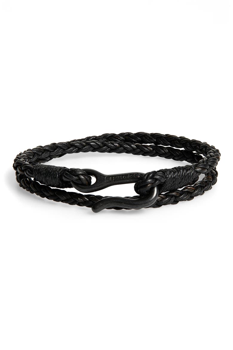 Braided Leather Bracelet, Main, color, BLACK