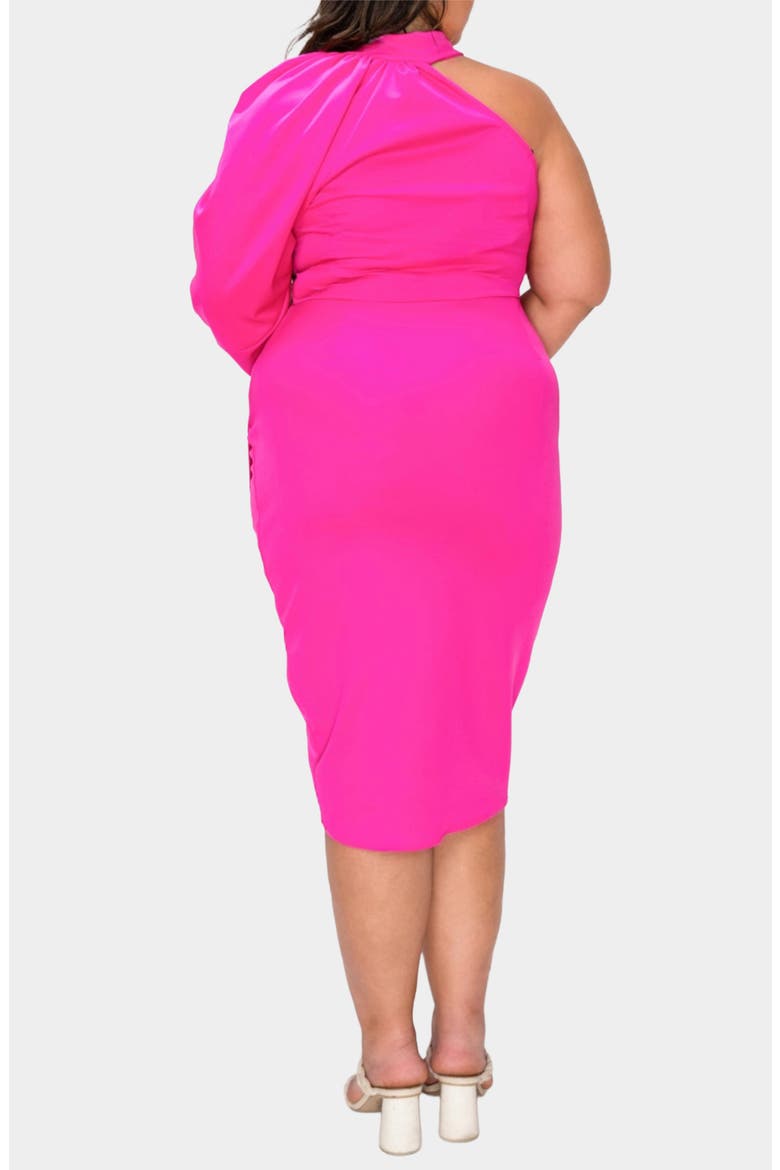 Gigi One-Shoulder Long Sleeve Midi Dress, Alternate, color, NEON PINK