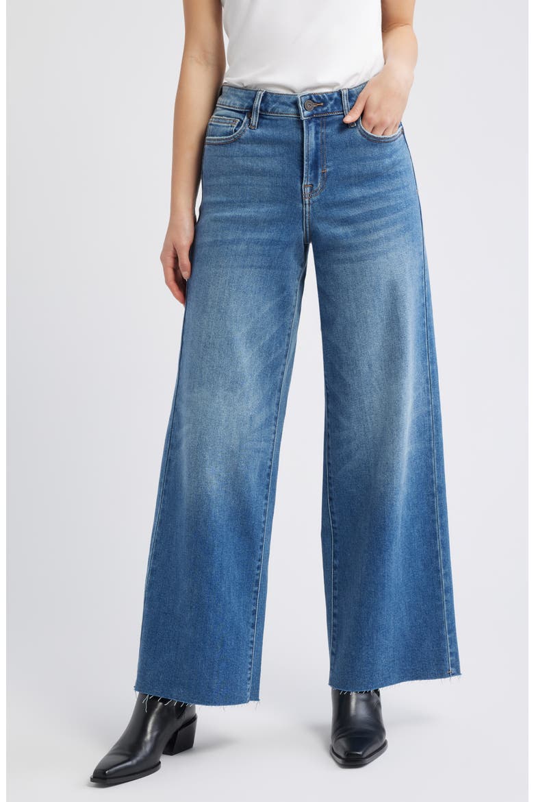 Raw Hem Wide Leg Jeans, Main, color, DARK