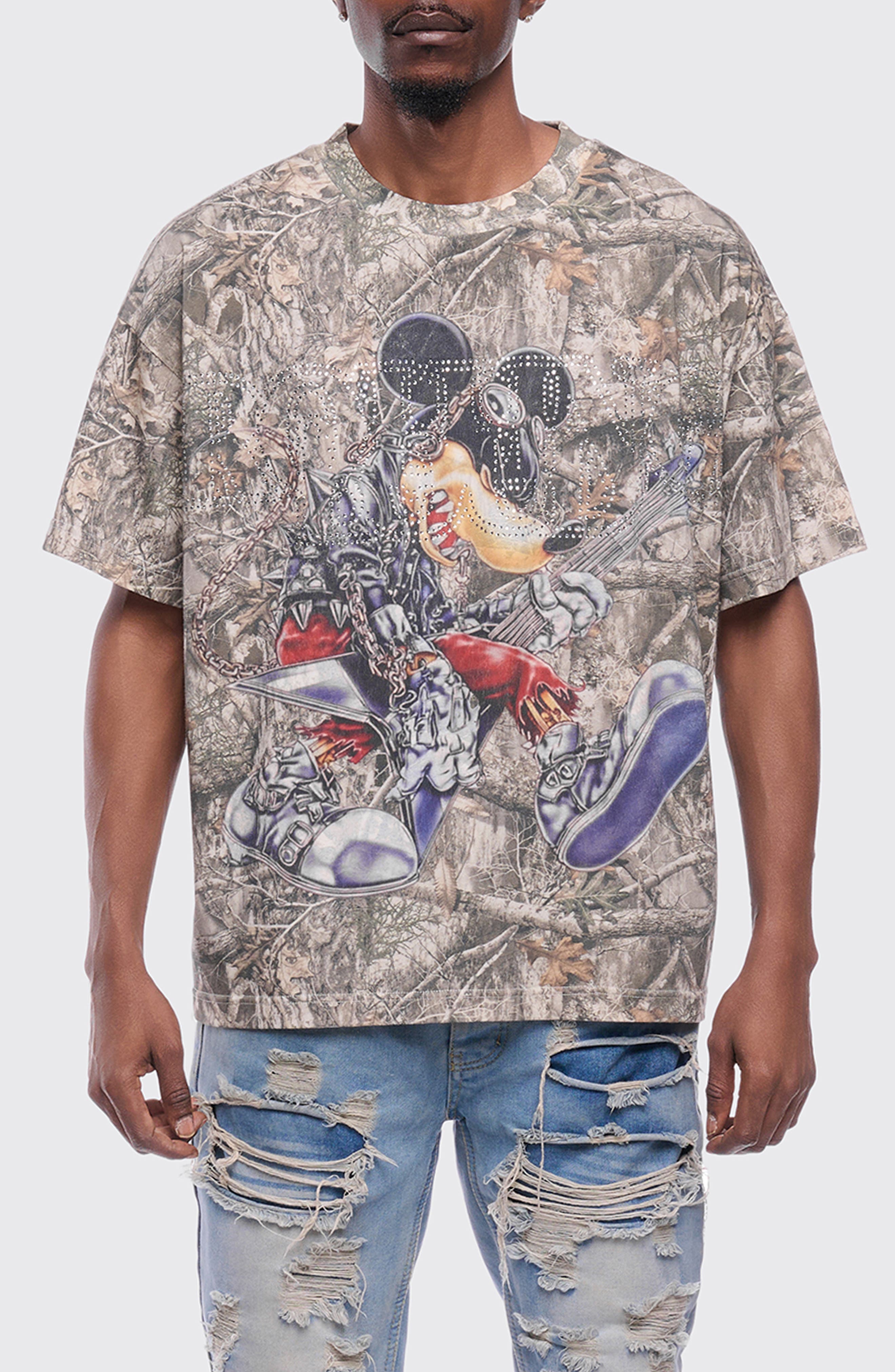 Camo Chaos Rhinestone Embellished Graphic T-Shirt
