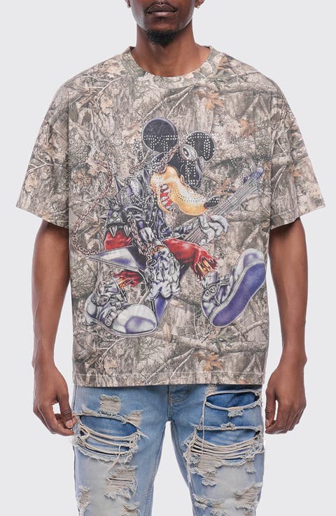 Camo Chaos Rhinestone Embellished Graphic T-Shirt