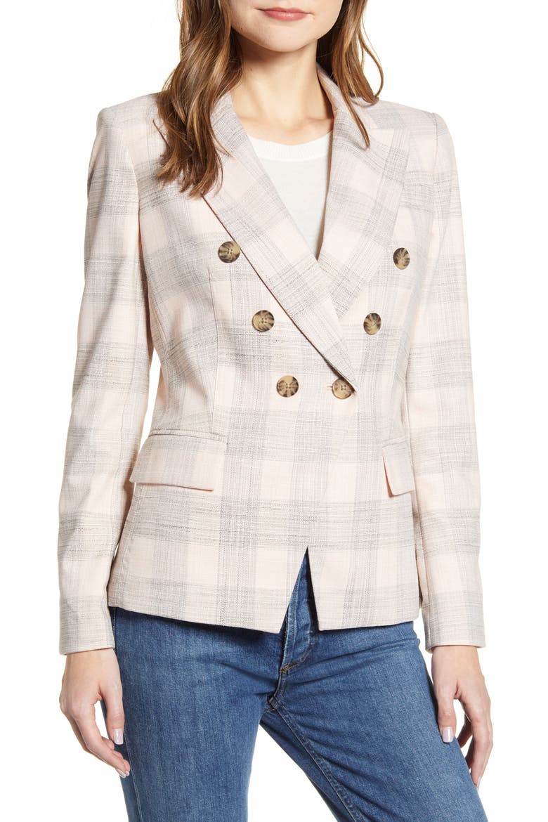 Slim Fit Plaid Cotton Double Breasted Blazer, Alternate, color, PLAID- BALLERINA PINK MULTI