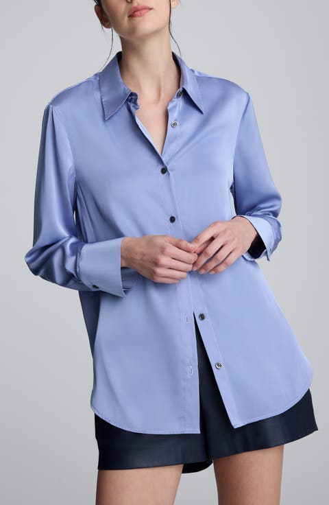 Relaxed Fit Stretch Satin Button-Up Shirt