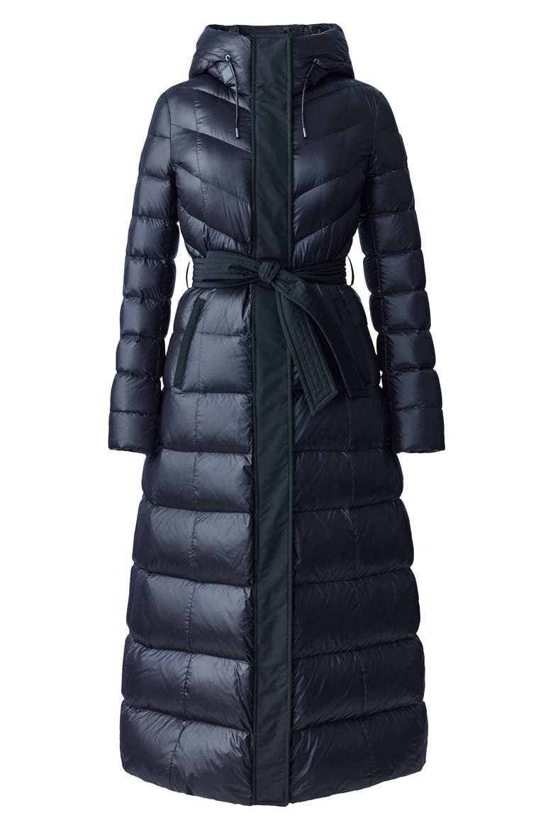 Calina Lustrous Water Repellent Down Coat, Alternate, color, BLACK