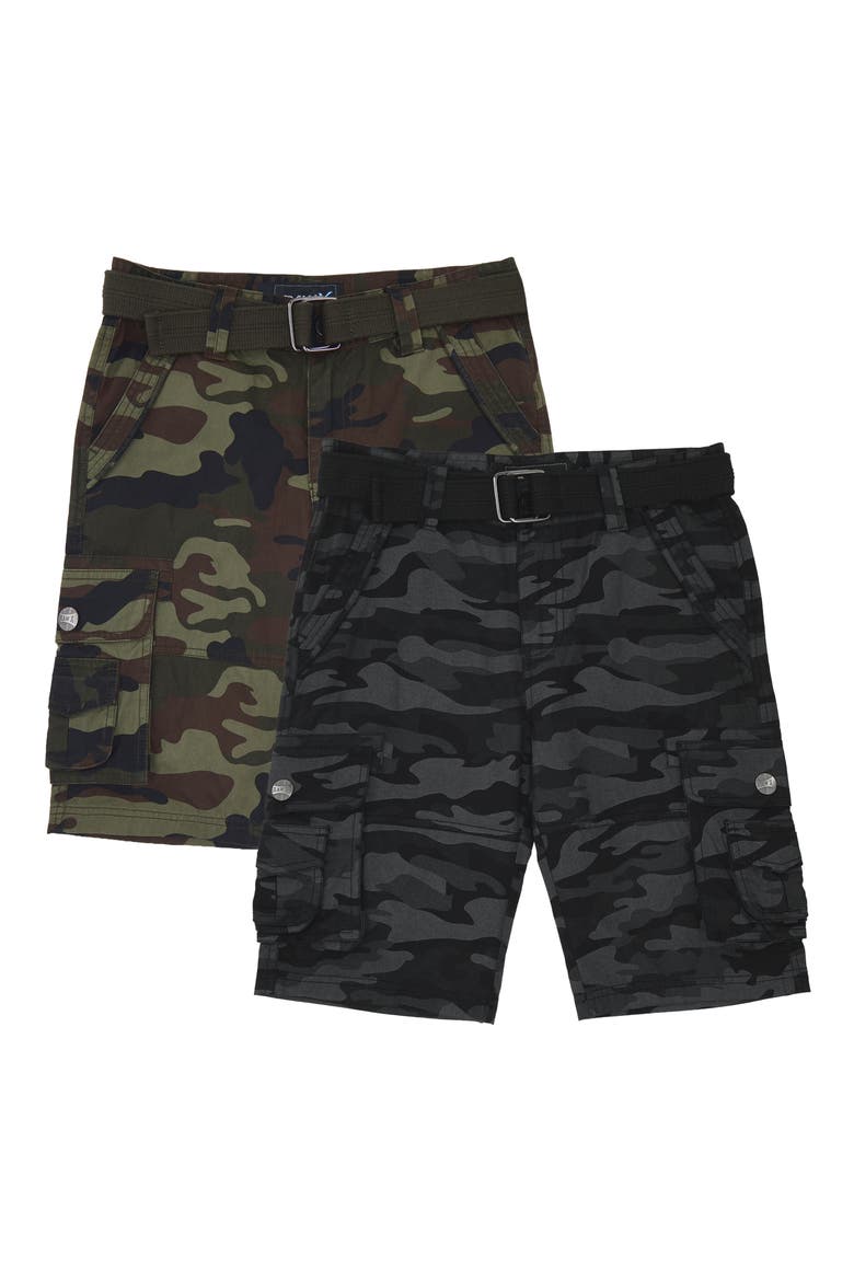 Kids' 2-Pack Belted Twill Cargo Shorts, Main, color, BLACK CAMO/ OLIVE CAMO