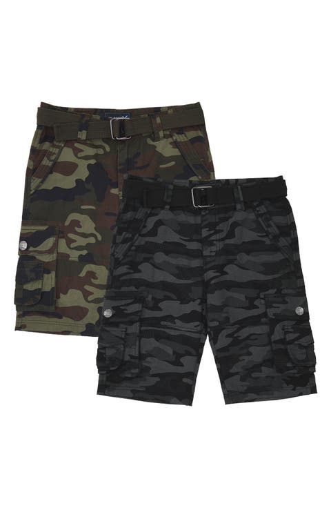 Kids' 2-Pack Belted Twill Cargo Shorts