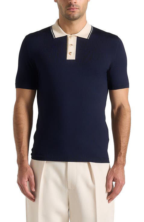Roux Contrast Detail Luxe Knit Polo Shirt