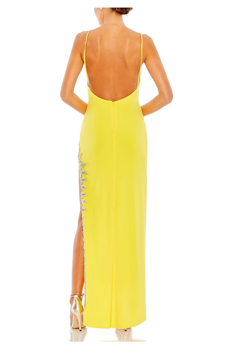 Mac Duggal Rhinestone Encrusted Side Slit Cami Bodycon Gown, Alternate, color, Yellow