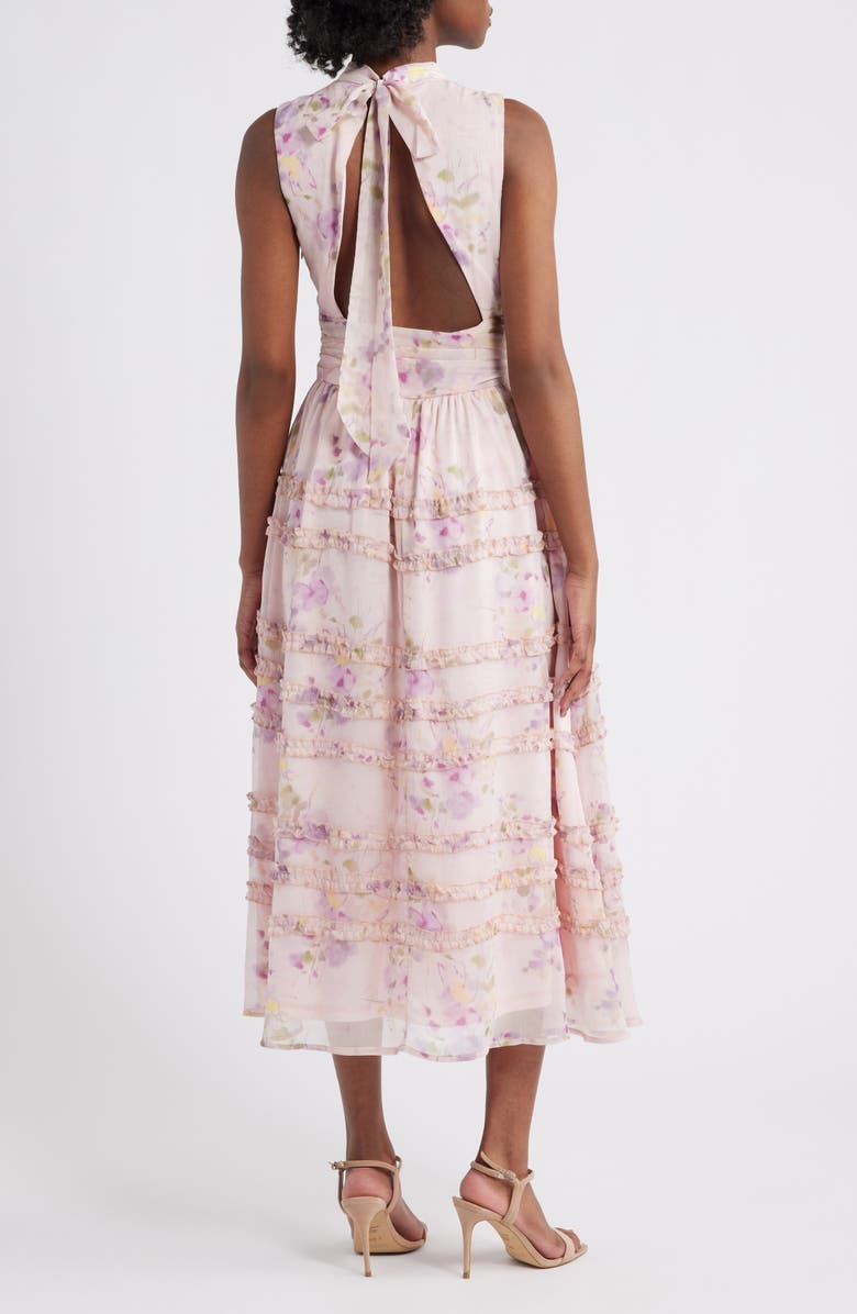 Lulus Eden Floral Sleeveless Ruffle Chiffon Dress, Alternate, color, Pink Multi