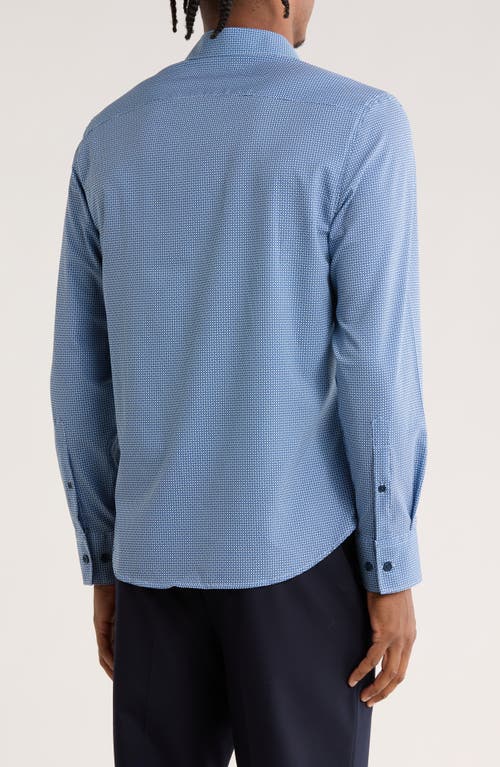 Construct Slim Fit Geo Print Stretch Button-up Shirt In Blue