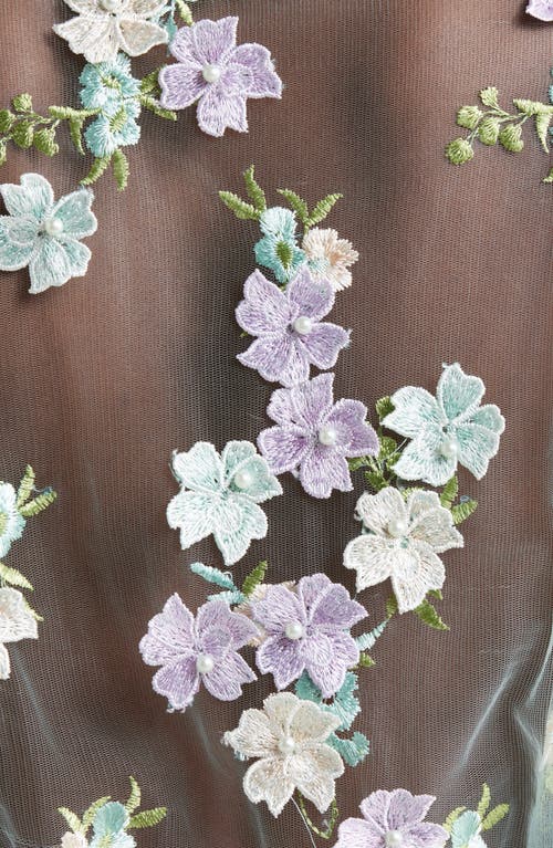 Kilo Brava Floral Embroidered Sheer Mesh Robe In Powder Blue Multi