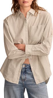 Lucky Brand Stripe Oversize Button Back Cotton Button-Up Shirt
