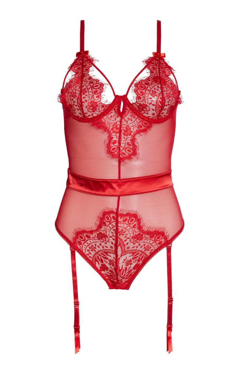 Oh La La Cheri Eyelash Lace Thong Teddy, Alternate, color,