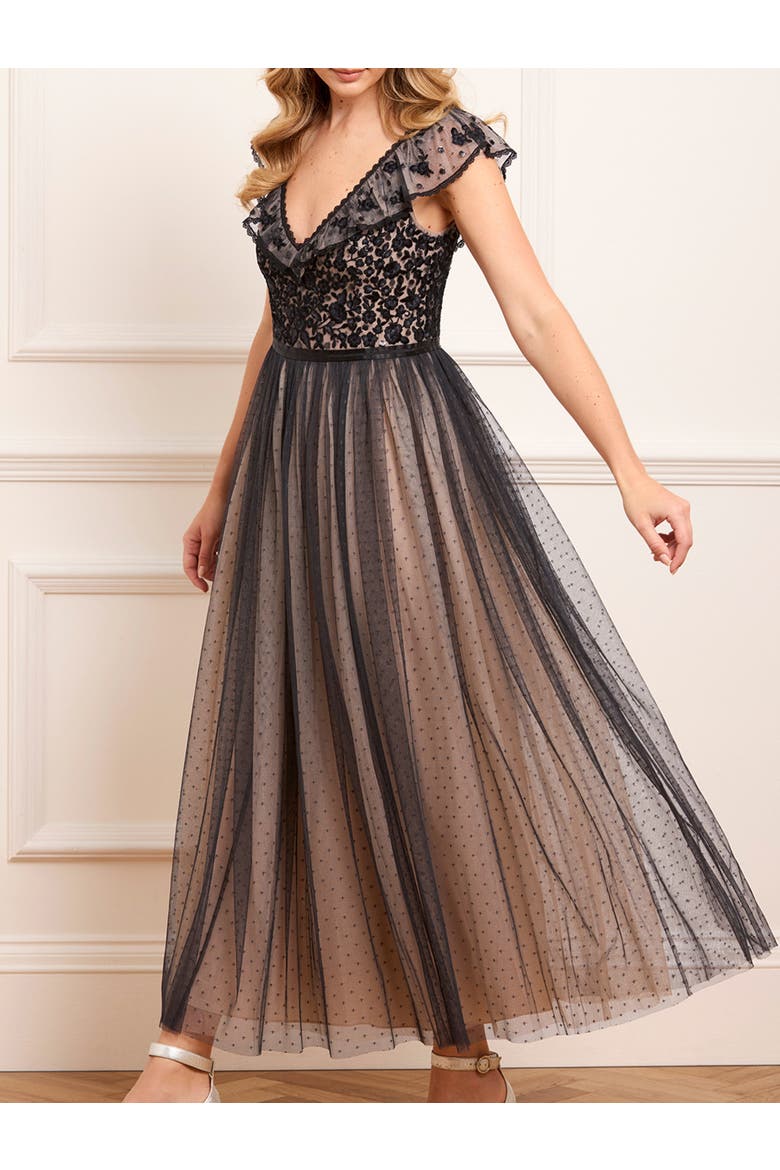 Adeline Bodice Ankle Gown, Alternate, color, Graphite/Beige