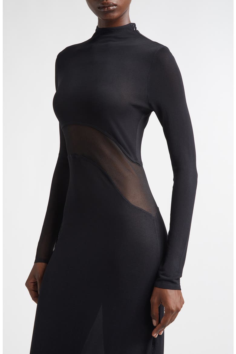Mesh Inset Long Sleeve Jersey Dress, Alternate, color, NOIR ALAIA