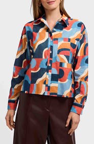 Foxcroft Marina Geo Print Cotton Corduroy Button-Up Shirt