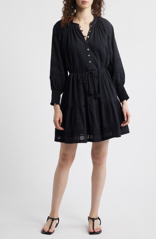 Cleobella Meadow Long Sleeve Cotton Seersucker Minidress In Black