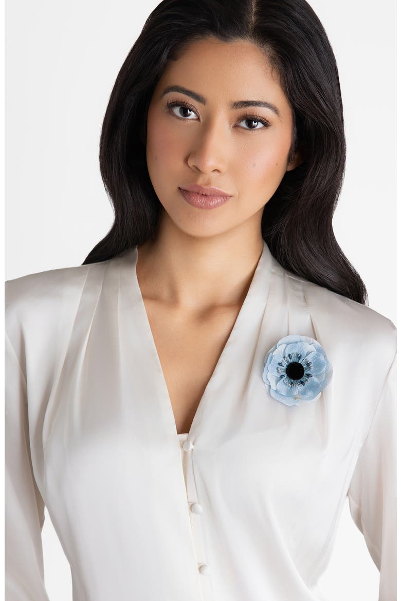 The Pale Blue Anemone Floral Brooch, Alternate, color, Blue