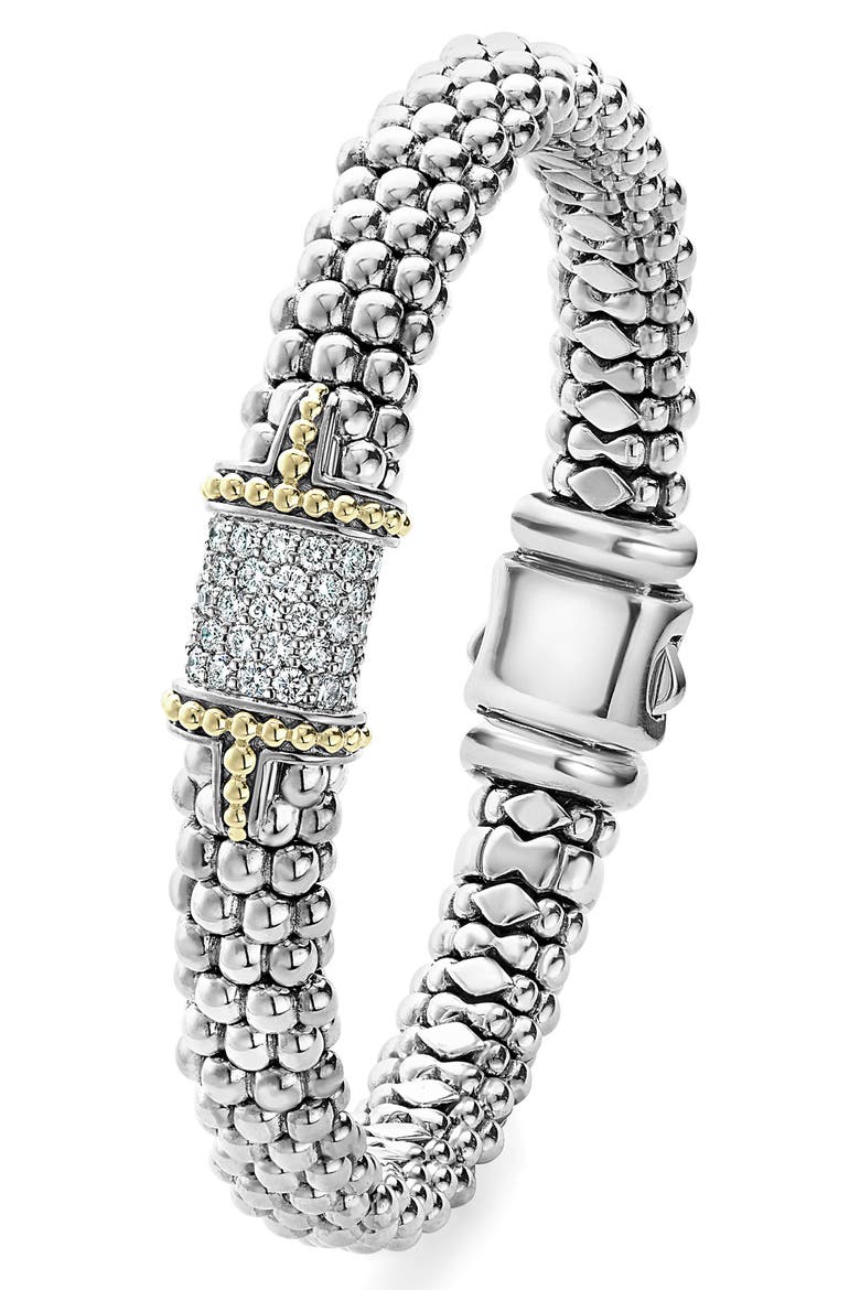 Diamond & Caviar Square Bracelet, Alternate, color, SILVER