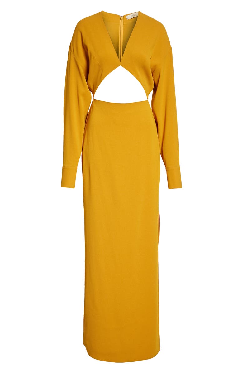 LAPOINTE Long Sleeve Cutout Pebble Crepe Dress, Alternate, color,