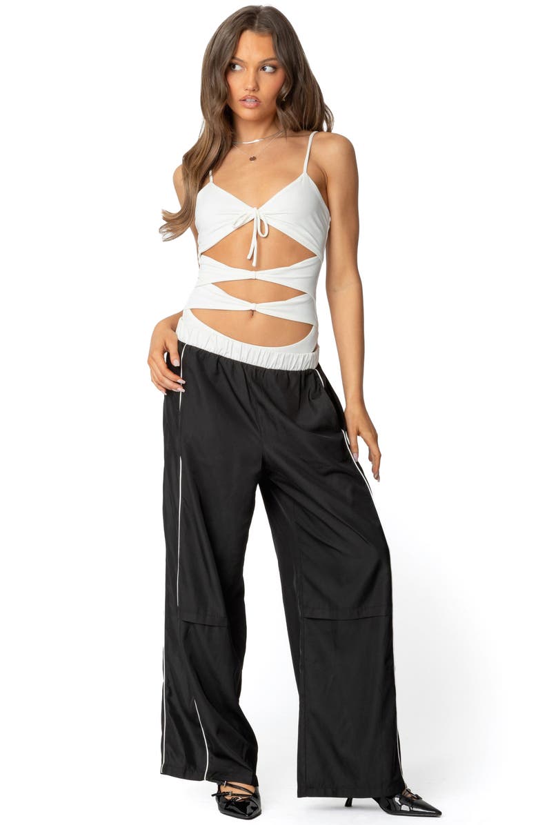 EDIKTED Ofir Contrast Waist Track Pants, Alternate, color, Black-And-White