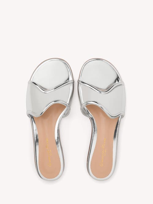 Gianvito Rossi Wavy Metallic Flat Slide Sandals In Silver