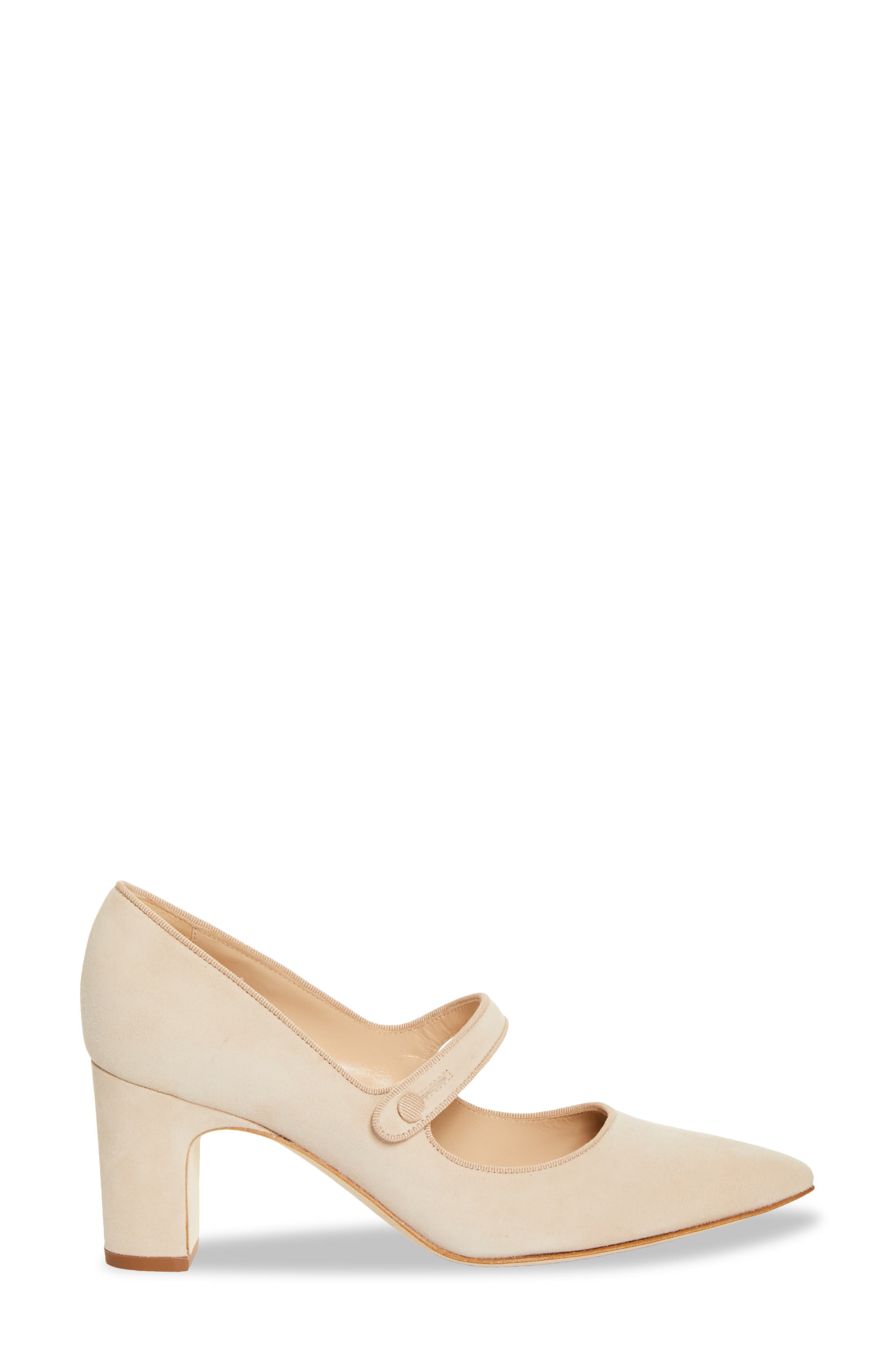 Manolo Blahnik Campariba Pointed Toe Mary Jane Pump, Alternate, color, Beige