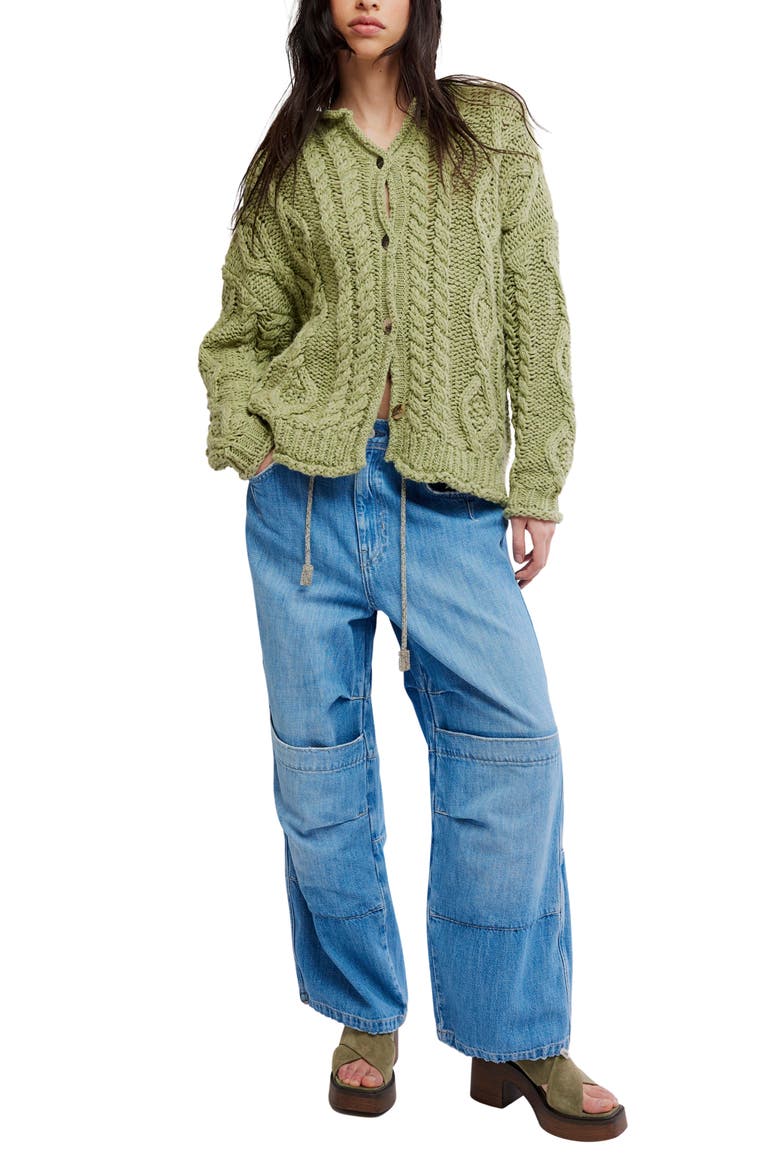 Opal Cable Knit Cardigan, Alternate, color, IGUANA