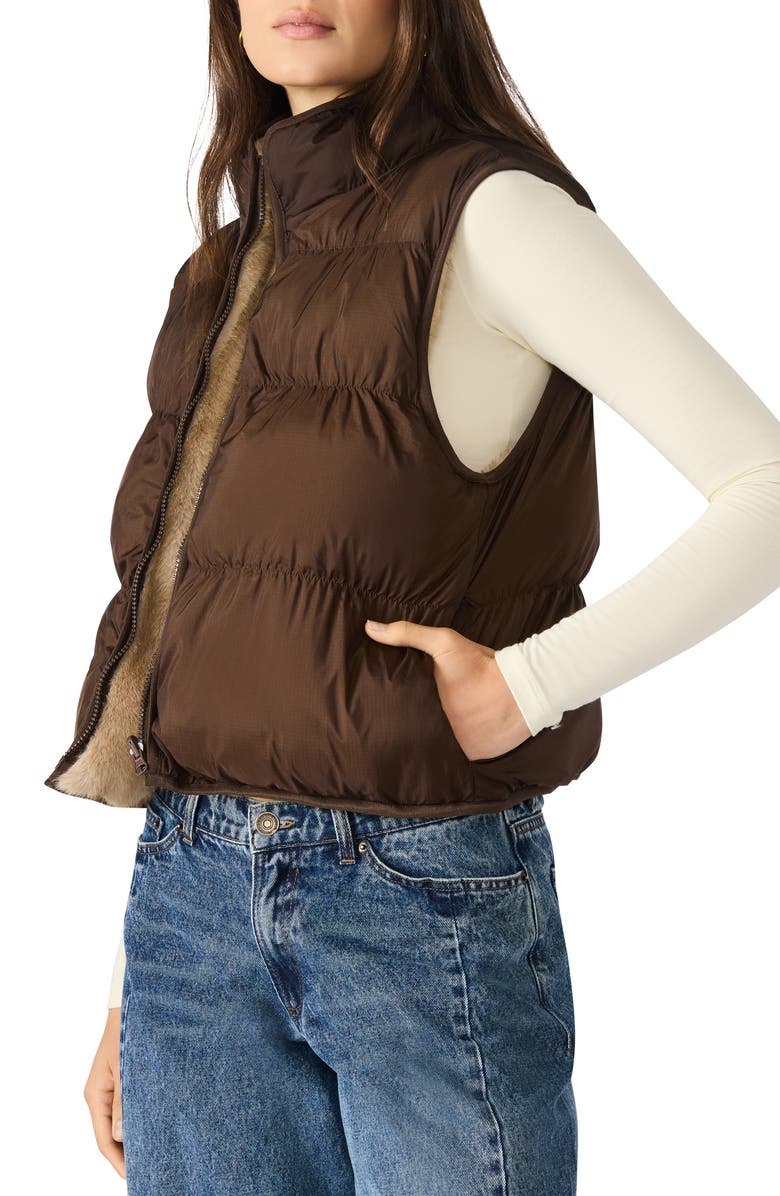 Steve Madden Brady Quilted & Faux Fur Vest, Alternate, color, Dark Espresso