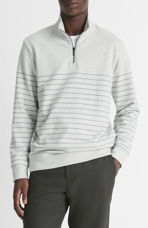 Stripe Sueded Quarter-Zip Top