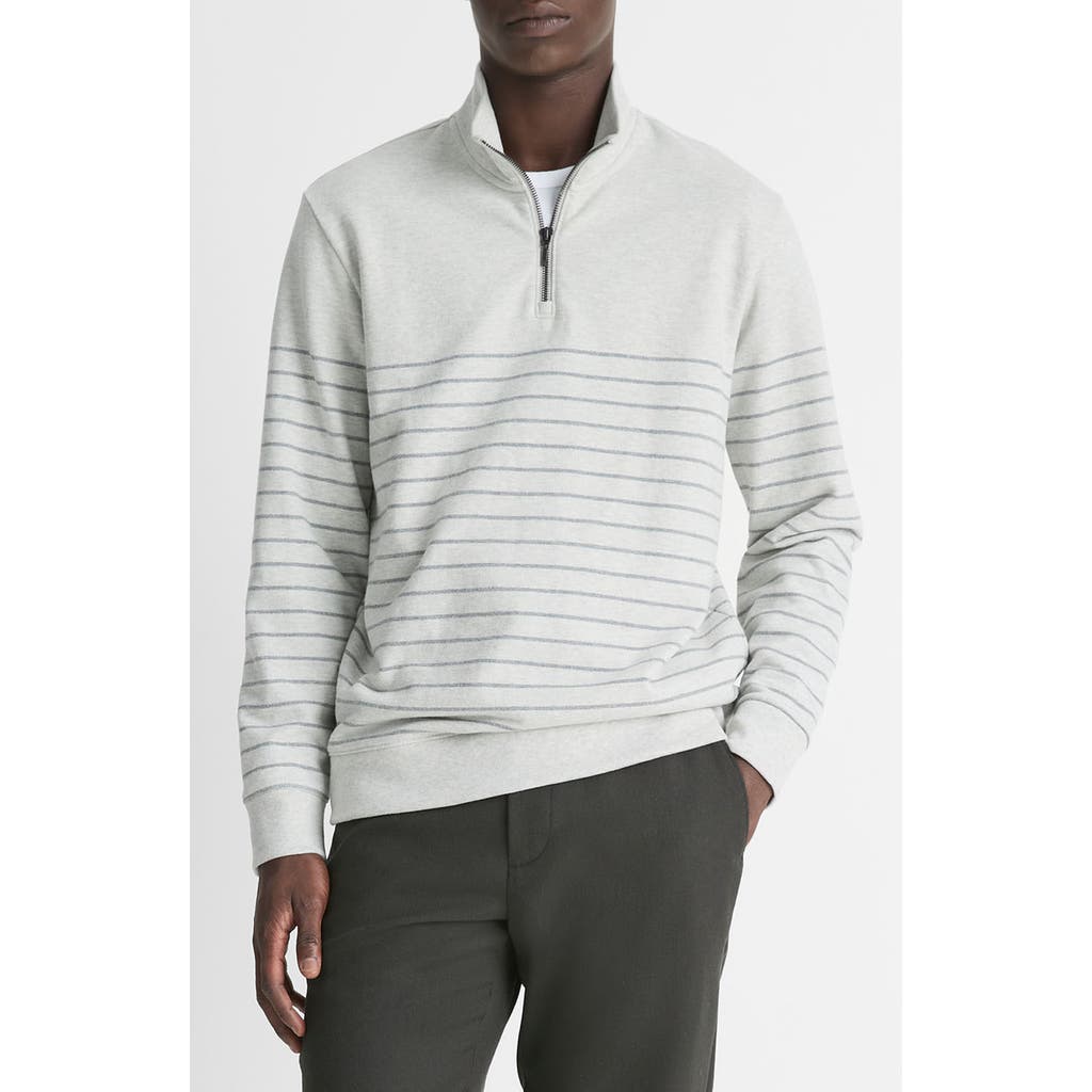 Vince Stripe Sueded Quarter-Zip Top in Light H Grey/H Onyx at Nordstrom Rack, Size Medium