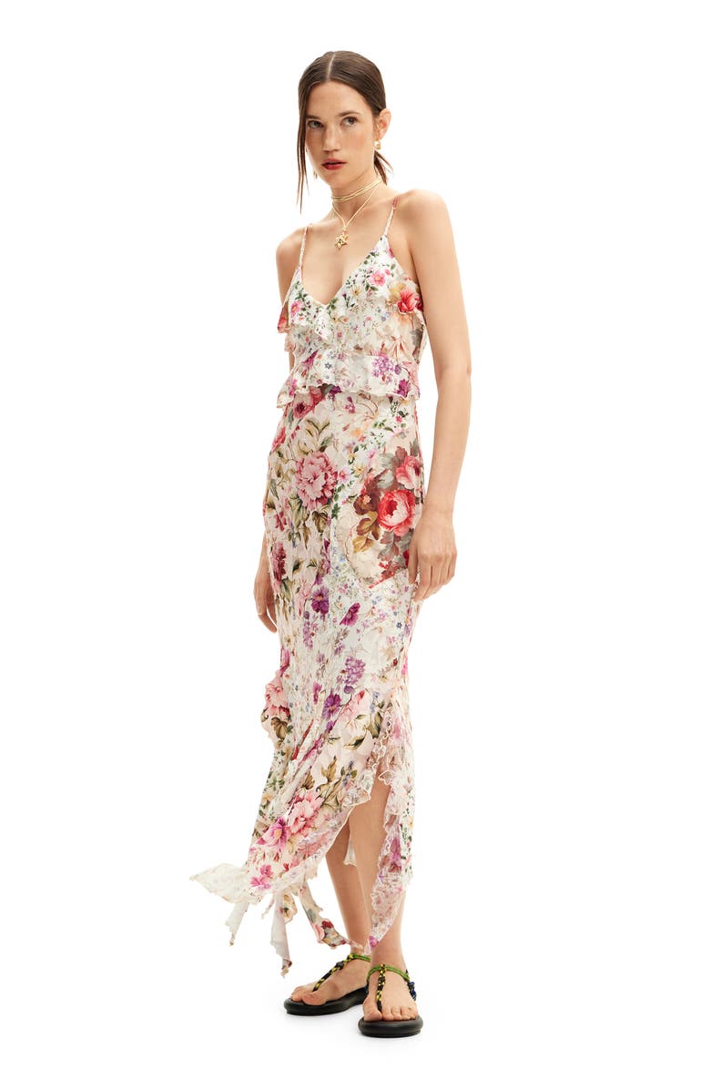 Desigual Aura Mixed Floral Print Handkerchief Hem Dress, Alternate, color, 