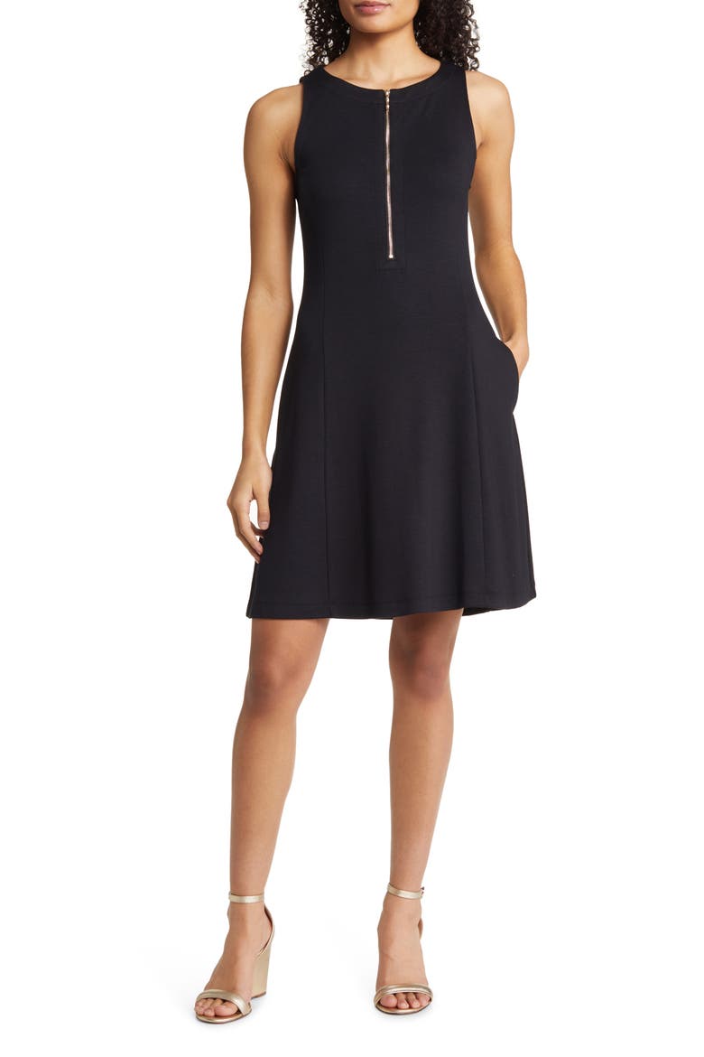 Darcy Half Zip Fit & Flare Dress, Main, color, BLACK
