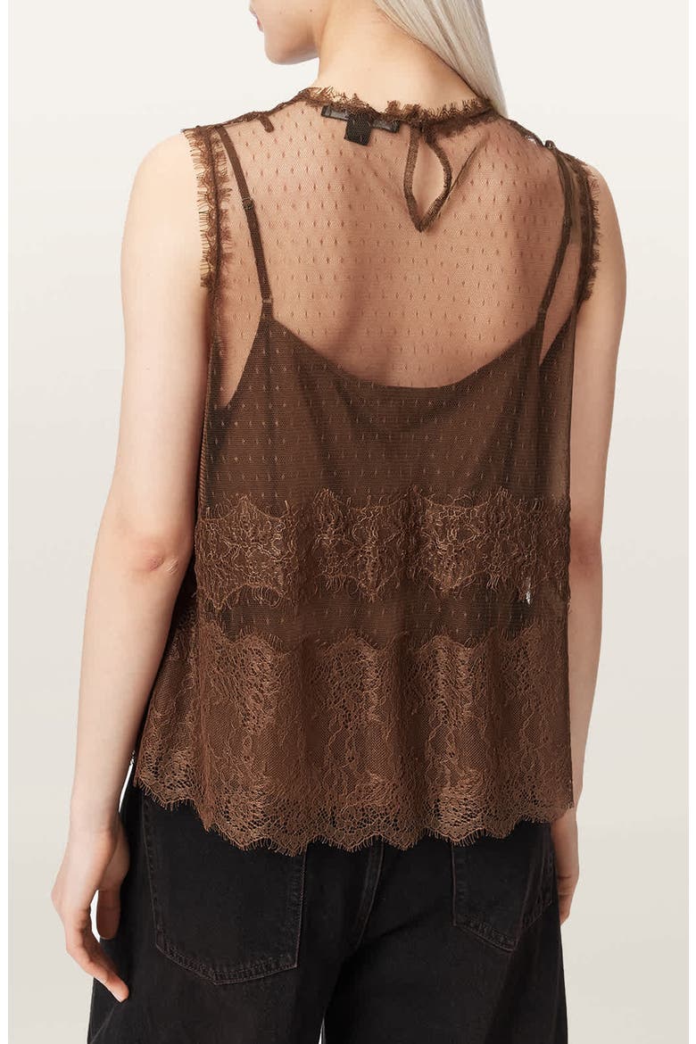 Clara Mixed Lace Sleeveless Top, Alternate, color, BITTER BROWN