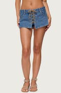 EDIKTED Olivera Lace Up Denim Mini Skort