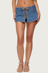 EDIKTED Olivera Lace Up Denim Mini Skort