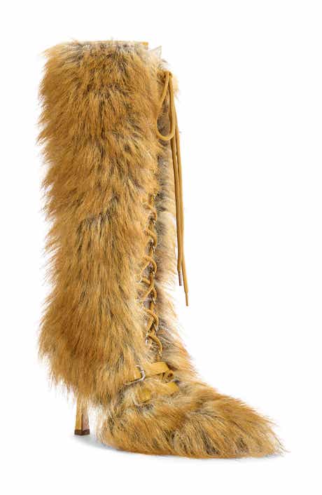 AZALEA WANG Lourdanne Faux Fur Lace-Up Stiletto Boot