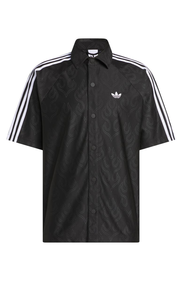 adidas Basketball Flame Short Sleeve Snap-Up Shirt, Alternate, color, Black/ /