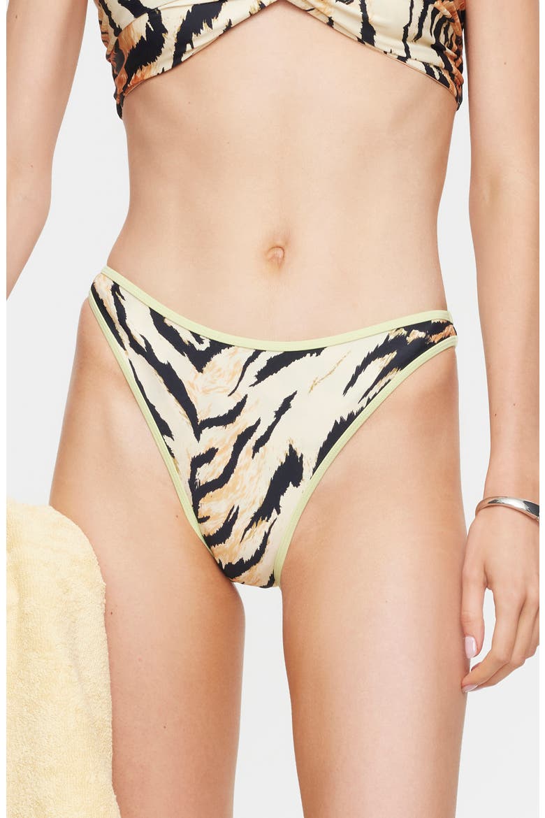 Bella Tiger Print High Cut Cheeky Bikini Briefs, Main, color, TIGER
