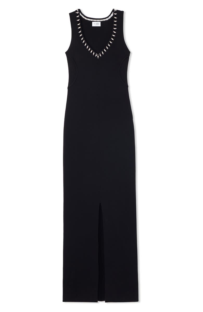 St. John Collection Embellished Milano Knit Gown, Alternate, color, Black
